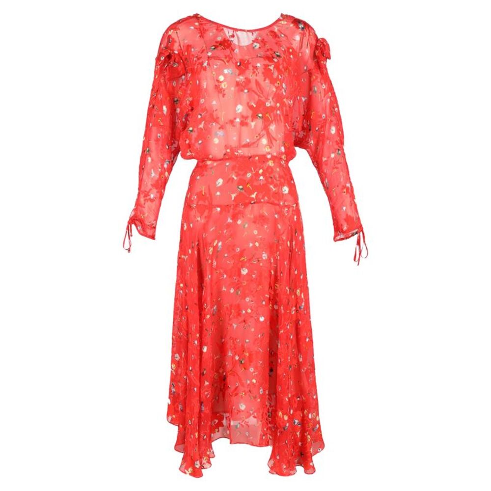 Preen by Thornton Bregazzi Floral-Printed Midi Dress in Red Viscose